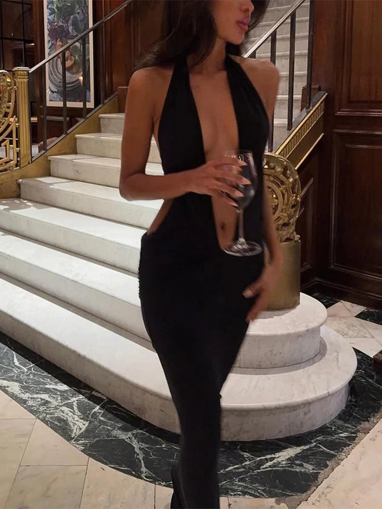 Midnight Muse Halter Maxi Dress